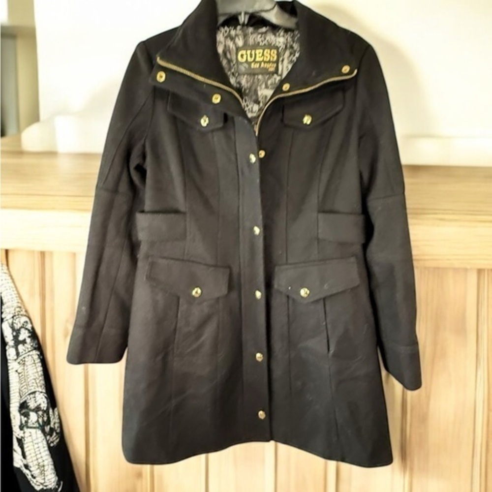 GUESS Wool Blend Black Coat size m Medium jacket Black coat warm stylish